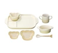 LE CREUSET Set di stoviglie per bambini Dune crema orso piatto tazza ramekin ...