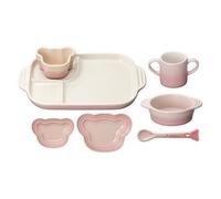 LE CREUSET Set di stoviglie per bambini rosa latte orso piatto tazza ramekin ...