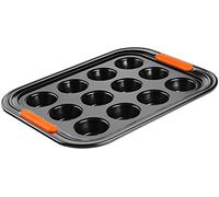 Le Creuset Stampo Antiaderente per Muffin, per 12 Porzioni, Diameter 7 cm, Resistente alle Sostanze Acide, Finitura in Acciaio al Carbonio, Antracite,Arancio, 94100140000000
