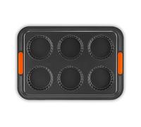 Le Creuset Stampo Antiaderente per 6 Crostatine, Resistente alle Sostanze Acide, Finitura in Acciaio al Carbonio, Antracite,Arancio, 94102939000000