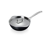 LE CREUSET Toughned 51101240013100 - Padella antiaderente con beccuccio e coperchio, 24 x 8,5 cm, colore: Argento