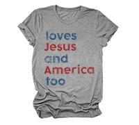 Le donne amano anche l'America camicia lei è una brava ragazza ama anche l'America 4 luglio patriottico Giorno Indipendenza T-shirt Cut Out Top da donna, grigio., L