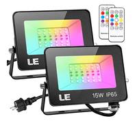 LE Faretto LED RGB Esterno 15W (Equivalente a 100W), 2 Pezzi Proiettore RGB con Telecomando RF, Impermeabili IP65, con Funzione Memoria, Dimmerabile, Cambia Colore RGBW per Giardino, Festa, Hotel