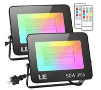 LE Faretto LED RGB Esterno 50W 2 Pezzi, Proiettore Colorata con Telecomando RF, Impermeabili IP65, Faro LED Rgb e Bianco con Funzione Memoria, Dimmerabile, Cambia Colore RGBW per Giardino, Festa