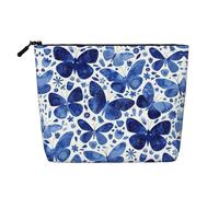 Le farfalle blu riutilizzabili dello spuntino stampano le borse, borsa da toilette di viaggio di grande capacità, borse di trucco con la chiusura lampo