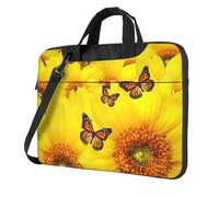 Le farfalle dei fiori gialli stampano le borse convenienti del computer portatile elegante e protettivo di stile unico della borsa, Nero , 14 inch