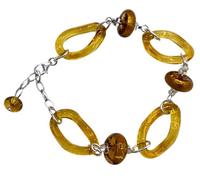 LE GEMME DI VENEZIA Bracciale in Vetro di Murano, ambra, 18 cm, con Elementi in Argento Sterling, Chiusura a Moschettone