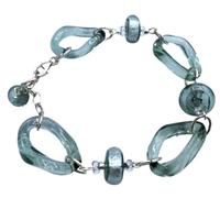LE GEMME DI VENEZIA Bracciale in Vetro di Murano, Grigio, 18 cm, Stile Veneziano, Murrina Veneziana
