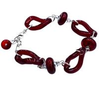 LE GEMME DI VENEZIA Bracciale in Vetro di Murano, Rosso, 18 cm, Elementi in Argento Sterling, Design Veneziano Artigianale