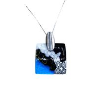 LE GEMME DI VENEZIA, Pendente in Murrina Veneziana con Motivi Floreali Acquamarina e Neri, Collana in Argento