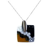 LE GEMME DI VENEZIA, Pendente in Murrina Veneziana con Motivi Floreali Ambra e Neri, Collana in Argento
