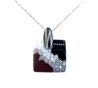 LE GEMME DI VENEZIA, Pendente in Murrina Veneziana con Motivi Floreali Ametista e Neri, Collana in Argento