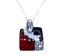LE GEMME DI VENEZIA, Pendente in Murrina Veneziana con Motivi Floreali Rossi e Neri, Collana in Argento