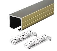 Le guide dei cancelli scorrevoli, set di porte scorrevoli, robusto binario in alluminio con 8 ruote, set di ganci, 2 - 30 piedi, lunghezze regolabili, multicolore, confezione da 2 (champagne,14 ft