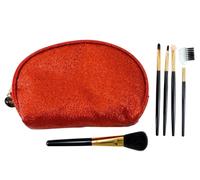 LE KIKKE Astuccio Beauty + 5 Pennelli Make Up Trucco Set Porta trucchi ORO