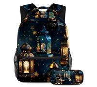 Le lanterne del Ramadan si preparano al successo con il nostro set di 2 zaini per bambini, perfetto per ragazzi e ragazze, dotato di uno zaino di grande capacità e un astuccio, Multicolore#04,