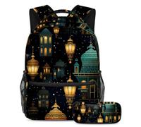 Le lanterne del Ramadan si preparano per il ritorno a scuola con il nostro set zaino e astuccio per ragazzi, ragazze e adolescenti, Multicolore#06, B:29.4x20x40cm P:19x7.5x3.8cm, Zaini Daypack