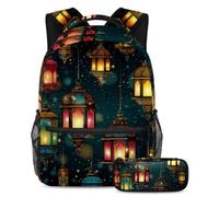 Le lanterne del Ramadan si preparano per il ritorno a scuola con il nostro set zaino e astuccio per ragazzi, ragazze e adolescenti, Multicolore#03, B：29.4x20x40cm P：19x7.5x3.8cm, Zaini Daypack