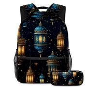 Le lanterne del Ramadan si preparano per il ritorno a scuola con il nostro set zaino e astuccio per ragazzi, ragazze e adolescenti, Multicolore#05, B：29.4x20x40cm P：19x7.5x3.8cm, Zaini Daypack