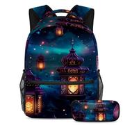 Le lanterne del Ramadan si preparano per il ritorno a scuola con il nostro set zaino e astuccio per ragazzi, ragazze e adolescenti, Multicolore#02, B：29.4x20x40cm P：19x7.5x3.8cm, Zaini Daypack