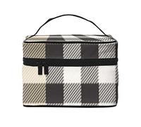 Le linee grigie del plaid hanno stampato la borsa cosmetica portatile della borsa cosmetica di viaggio della, Nero , Taglia unica