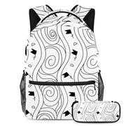 Le linee ritmiche mantengono i tuoi oggetti essenziali in un unico posto, zaino con astuccio, il set di zaini per la scuola definitivo per studenti, Multicolore#05, B：29.4x20x40cm P：19x7.5x3.8cm,