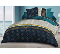 Le linge de Jules Biarritz, copripiumino 220 x 240 + 2 federe, in microfibra, morbido e resistente, facile da pulire, colore: blu