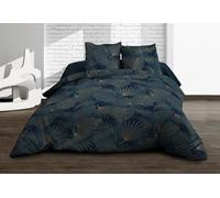Le linge de Jules Olinda - Parure lenzuolo con angoli 140 x 190 + 2 T, in puro cotone a 57 fili, colore: Blu