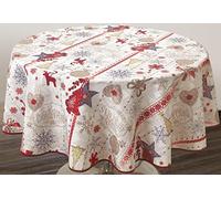 Le linge de Jules Tovaglia Antimacchia Buon Natale - Rotonda, Poliestere, 160 cm, Bordeaux, Tortora, Dorato