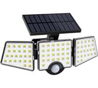 LE Luce Solare LED Esterno, Lampada Solare con Sensore di Movimento 3 Teste, Illuminazione a 270° 6500K e IP65 Impermeabile, Faretti LED Solari da Esterno Ruotabile a 360° per Parete Giardino Garage
