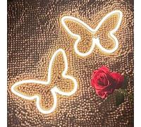 Le luci al neon a farfalla da 2 pacchi alimentate a batteria sono adatte per feste di Natale dormitori di uffici sfondi per decorazioni domestiche farfalla neon alimentata tramite USB (Bianco Caldo)