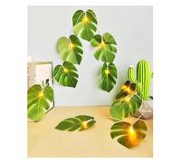 Le luci, Stringa di luci a lanterna, foglia di vite tropicale artificiale appesa a parete con foglie di palma in rattan, lampada decorativa a LED bianca calda for la festa a tema Jungle Beach(1.5M)