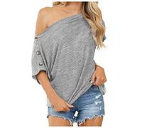 Le maniche con bottone a spalla delle donne camicette a colori corti tinta unita Towns moda camicetta per le donne vestiti adolescenti, grigio., S