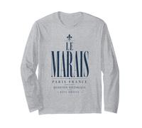 Le Marais Parigi Francia Quartier Historique Stampa Blu Maglia a Manica