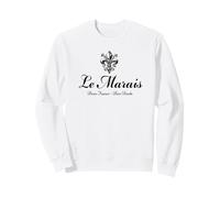 Le Marais Paris, Riva Destra, Vintage, Stampa Nera con Motivo Fleur de Lis Felpa