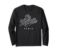 Le Marais Paris Script Nero con Contorno Bianco Maglia a Manica