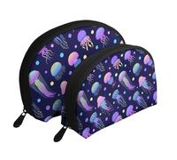 Le meduse si illuminano al buio, Borsa per trucco a conchiglia Portamonete da donna Borsa da toilette piccola Borsa per cosmetici 2 pezzi