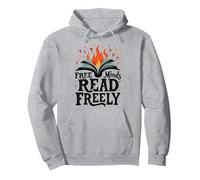 Le menti libere leggono Liberamente: Intellectual Freedom Flame Felpa con Cappuccio, Unisex per Adulti, Grigio Melange, M
