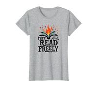 Le menti libere leggono Liberamente: Intellectual Freedom Flame Maglietta, Donna, Grigio Melange, 3XL