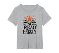 Le menti libere leggono Liberamente: Intellectual Freedom Flame Maglietta, Donna Plus-Size, Grigio Melange, 5X