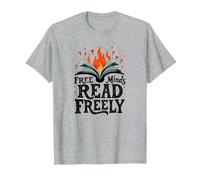 Le menti libere leggono Liberamente: Intellectual Freedom Flame Maglietta, Uomo, Grigio Melange, 3XL