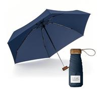 Le Monde du Parapluie Mini ombrello pieghevole a 5 persiane, protezione UV UPF 50+, protezione UV UV, leggero e compatto, formato viaggio, tasca, borsa antivento e manico in legno con rivestimento in