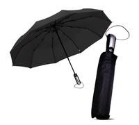 Le Monde du Parapluie - Ombrello pieghevole e compatto - Apertura e chiusura automatici - Nero con manico in alluminio nero, Nero, Classic