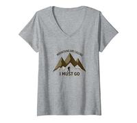 Le Montagne Chiamano Che Devo Andare - Adventurer's Creed Maglietta con Collo a V, Donna, Grigio Melange, XL