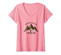 Le Montagne Chiamano Che Devo Andare - Adventurer's Creed Maglietta con Collo a V, Donna, Rosa, XXL