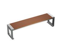 Le panche da esterno in acciaio da 120 cm e i sedili in legno sono scelte ideali per sale multifunzionali in piazze e aree residenziali