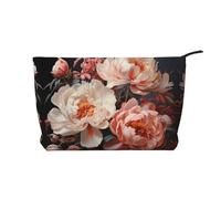 Le peonie bianche luminose hanno stampato la borsa cosmetica del velluto a coste, borsa impermeabile di stoccaggio degli articoli da toeletta di viaggio, Nero , Taglia unica