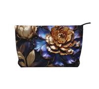 Le peonie del metallo hanno stampato la borsa cosmetica del velluto a coste, borsa impermeabile di stoccaggio degli articoli da toeletta di, Nero , Taglia unica