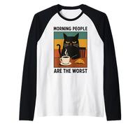 Le persone mattutine sono il peggior umore del caffè sarcastico del gatto Maglia con Maniche Raglan