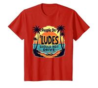 Le Persone su Ludes Non Dovrebbero Guidare Un Avvertimento al Tramonto Tropicale Maglietta, Bambini, Rosso, 4 Anni